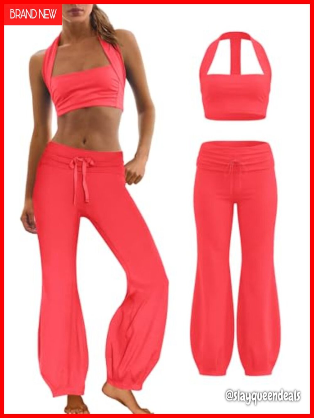 Women 2 Piece Yoga Set Halter Bra & Fold Over Leggings